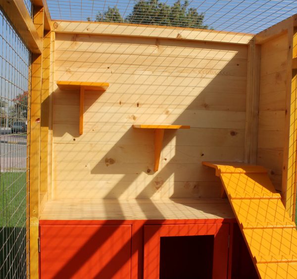 cat house with fenced play area